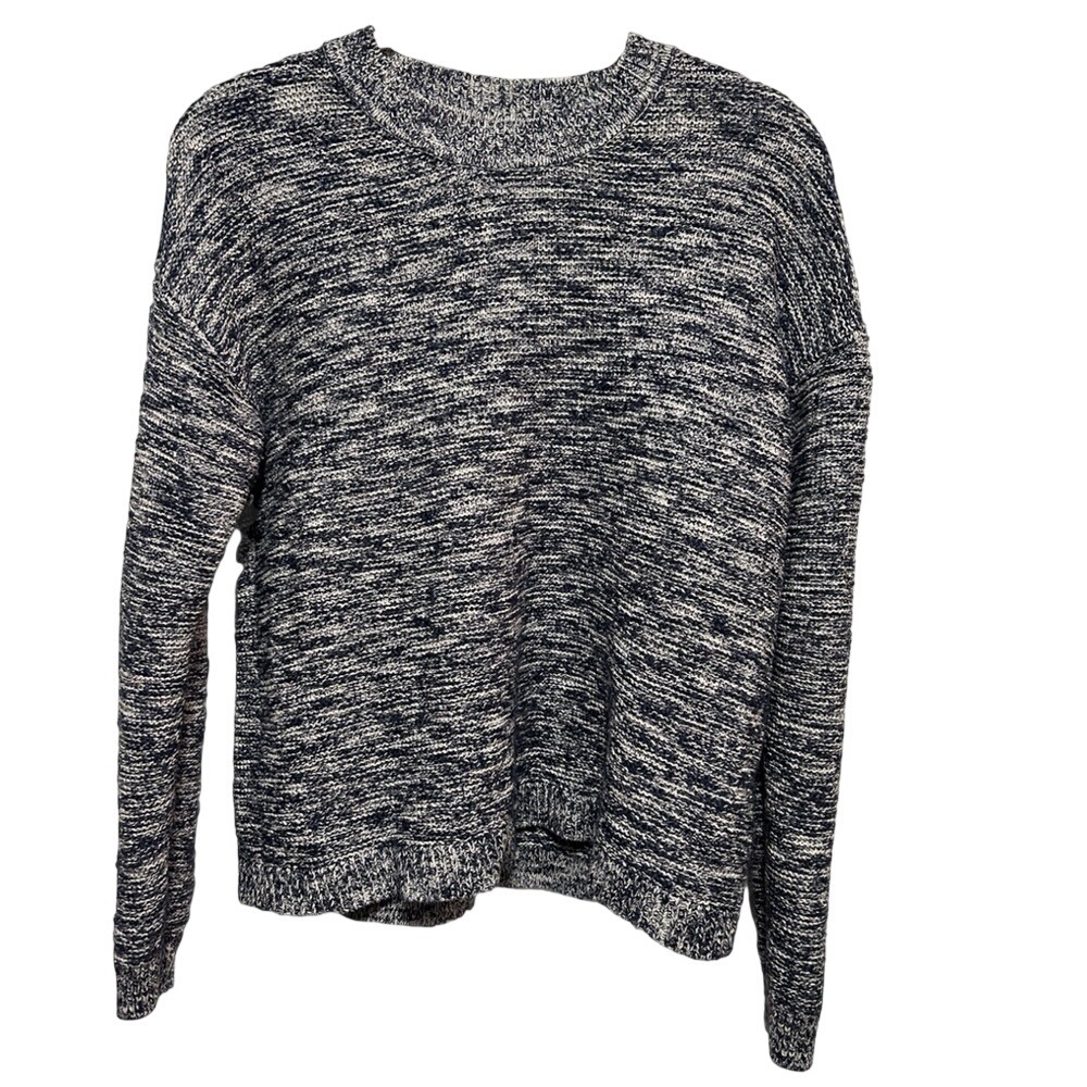 J Crew Collection Marled Chunky Knit Sweater Womens M Blue White Preppy Boho